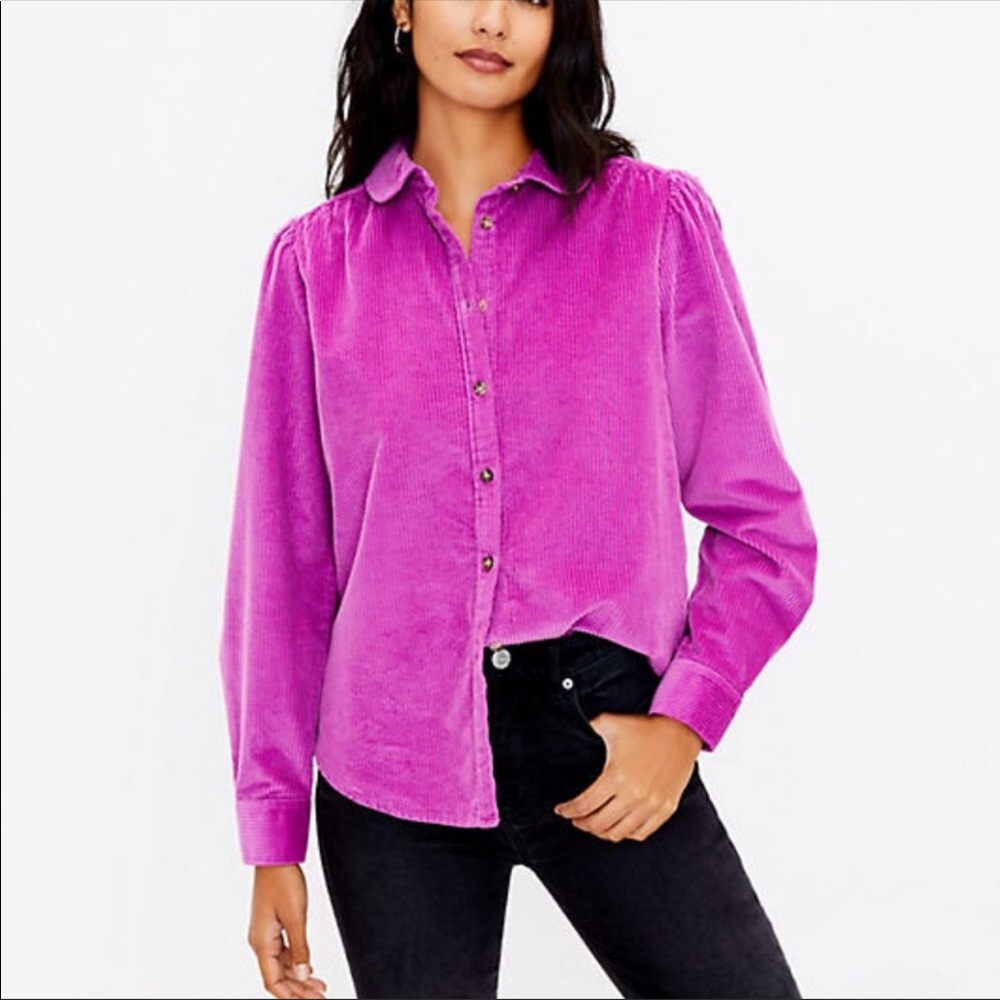 Loft bright pink corduroy shirt